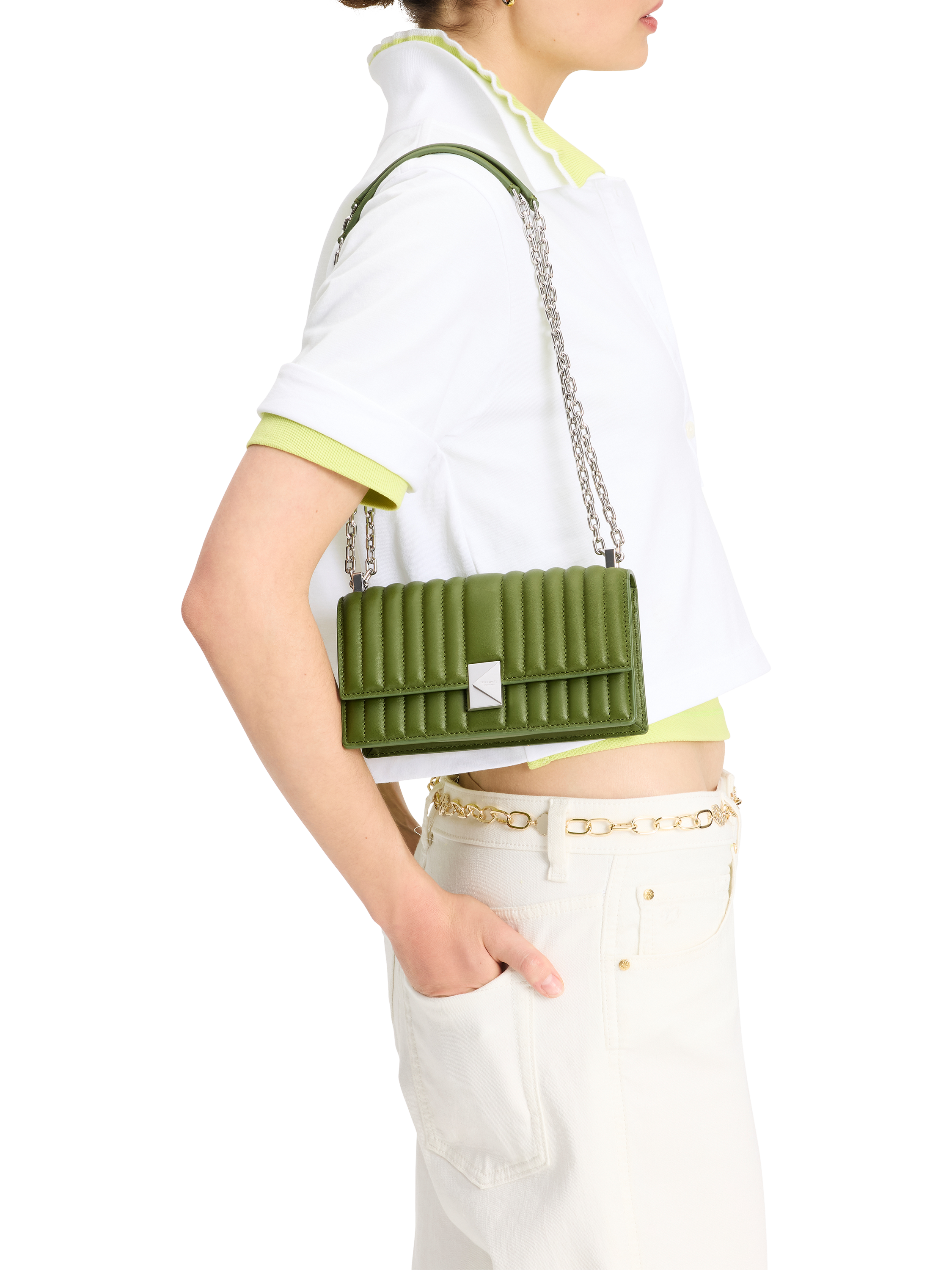 Product image 5 of 5, which shows kate spade new york Deco Quilted Leather Crossbody Bag, Jungle Vine