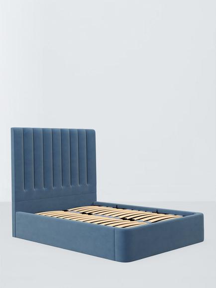 John Lewis Onslow Non-Winged Ottoman Storage Upholstered Bed Frame, King Size, Matte Velvet Wedgwood