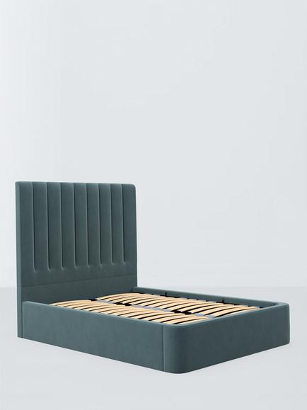 John Lewis Onslow Non-Winged Ottoman Storage Upholstered Bed Frame, Double, Deep Velvet Petrol