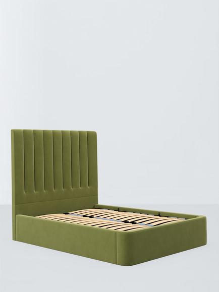 John Lewis Onslow Non-Winged Ottoman Storage Upholstered Bed Frame, King Size, Deep Velvet Olive