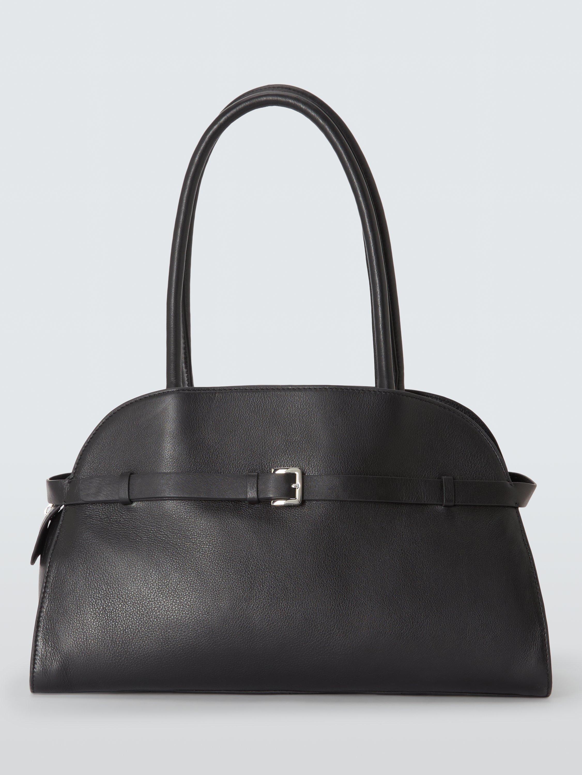 Product image 1 of 6, which shows John Lewis Leather Crescent Triple Tote Bag, Black