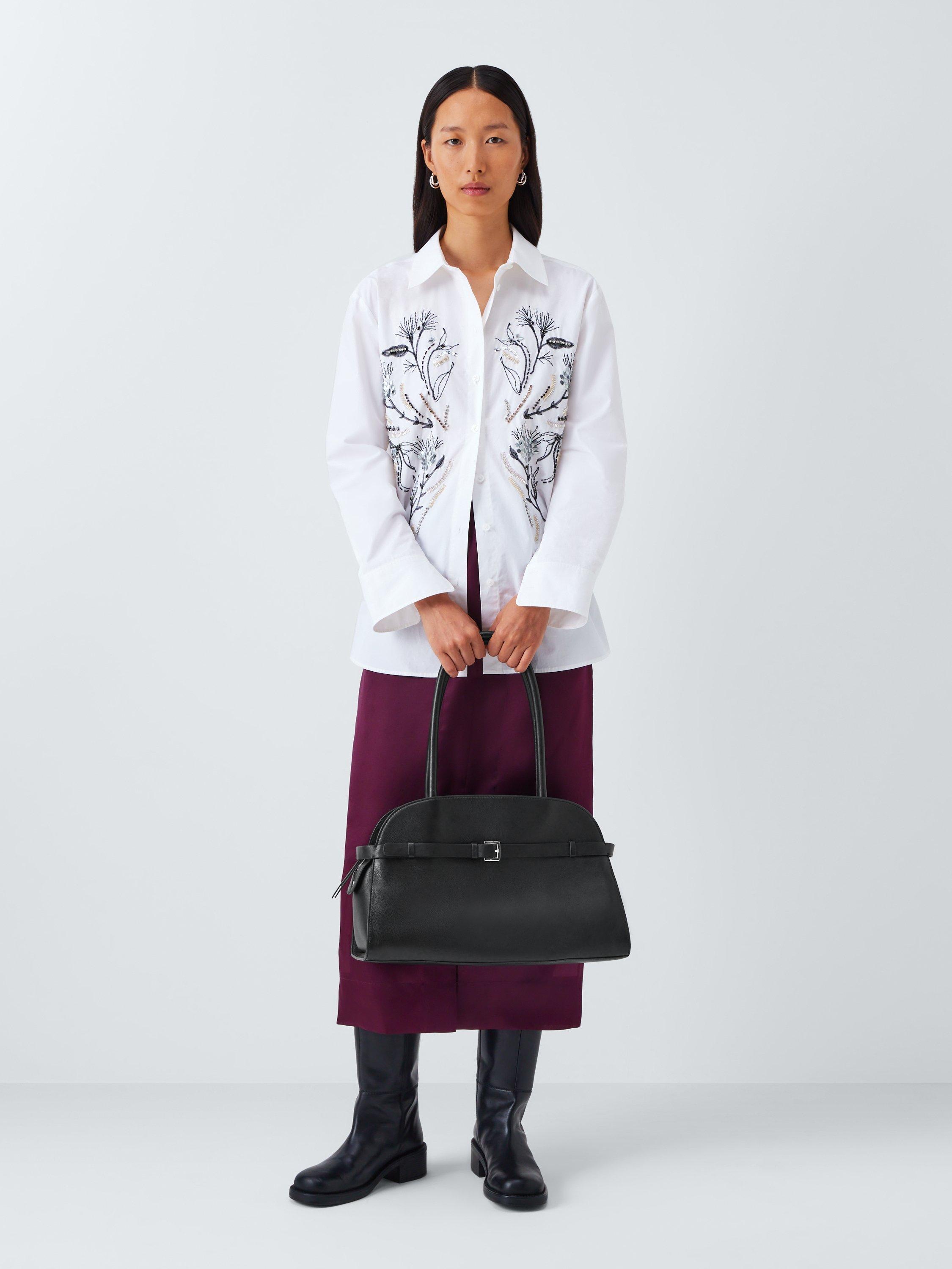 Product image 6 of 6, which shows John Lewis Leather Crescent Triple Tote Bag, Black