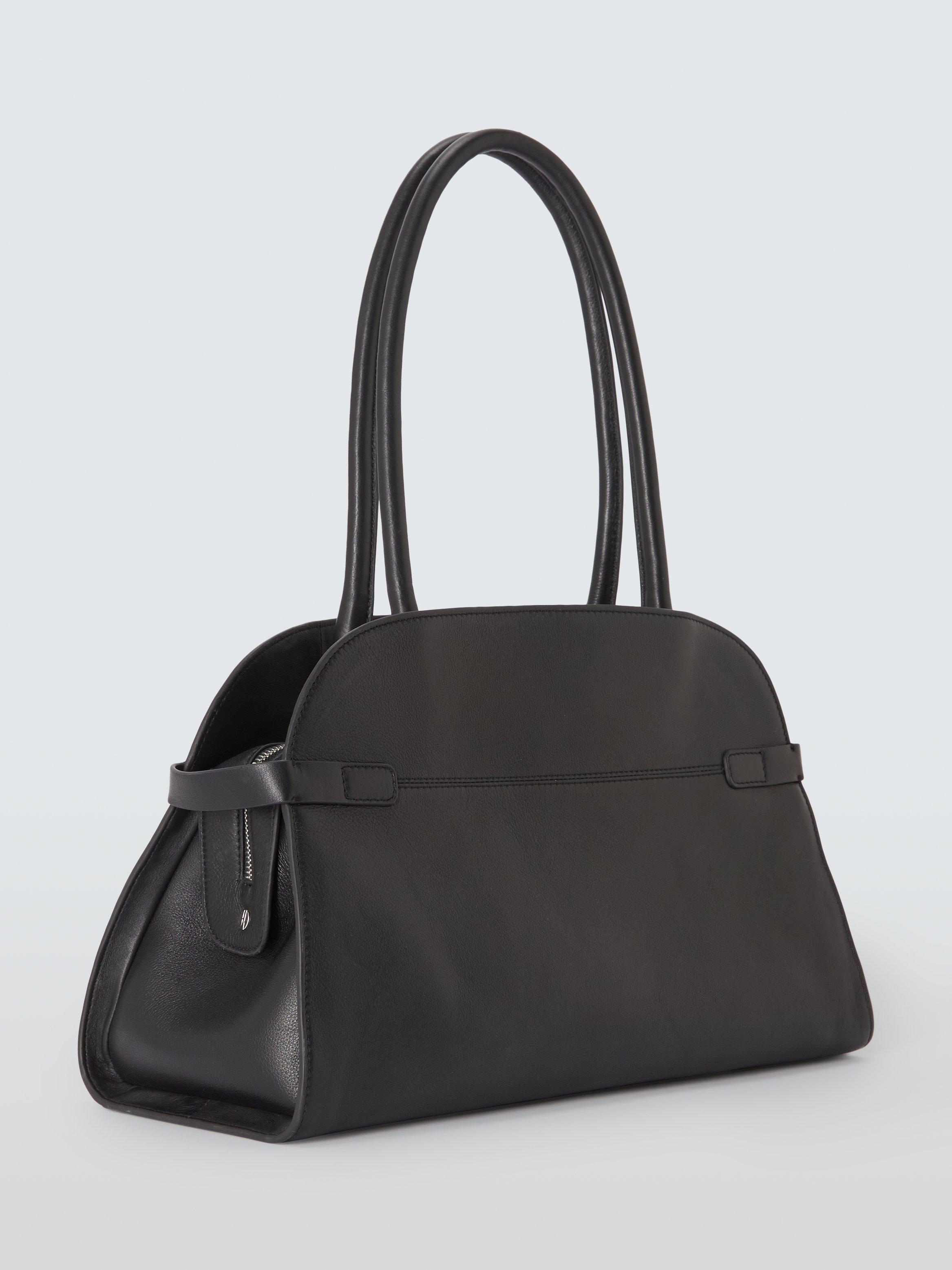 Product image 3 of 6, which shows John Lewis Leather Crescent Triple Tote Bag, Black