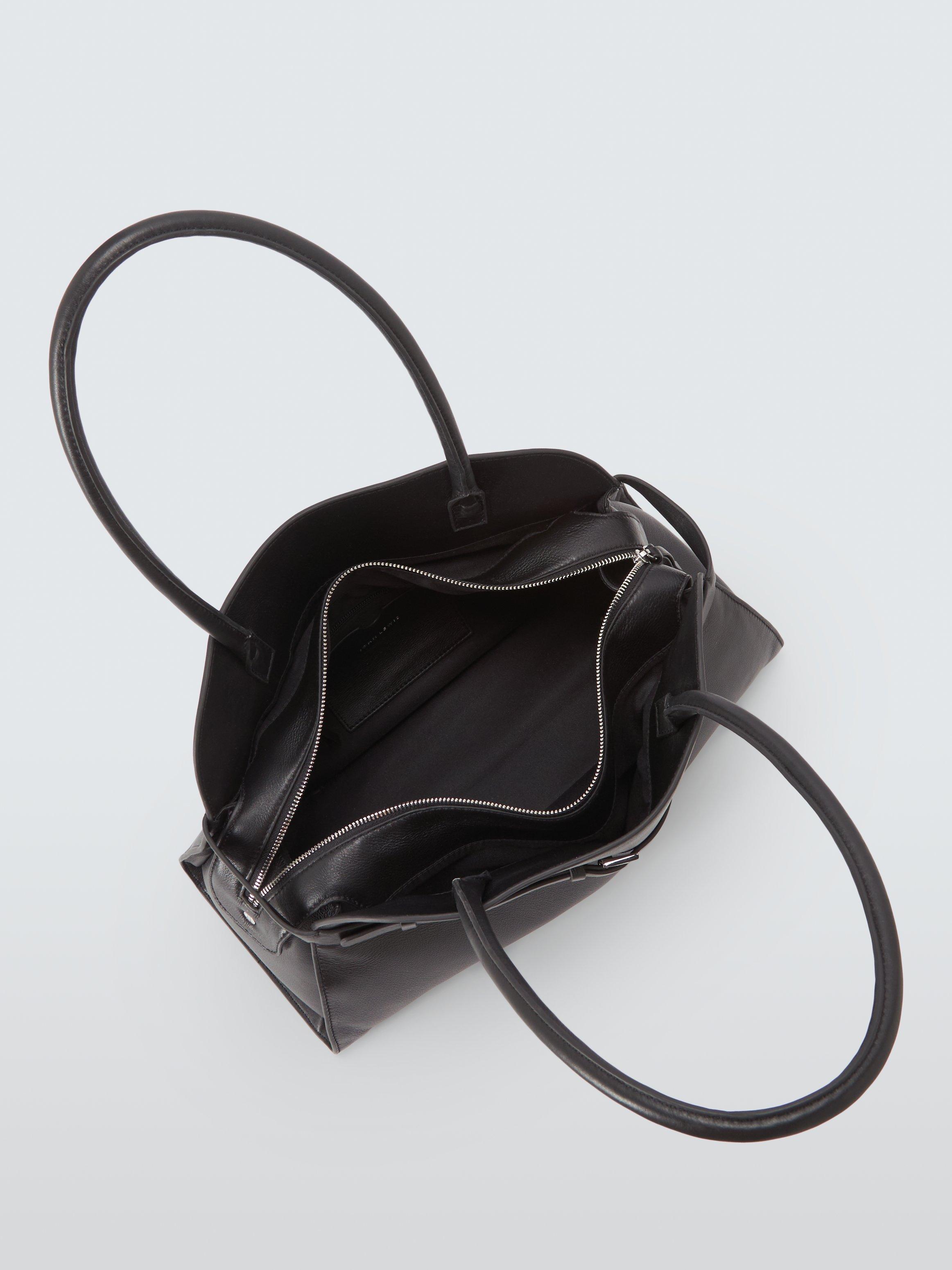 Product image 4 of 6, which shows John Lewis Leather Crescent Triple Tote Bag, Black