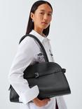 John Lewis Leather Crescent Triple Tote Bag, Black