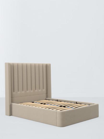 John Lewis Onslow Winged Ottoman Storage Upholstered Bed Frame, Double, Brushed Tweed Beige