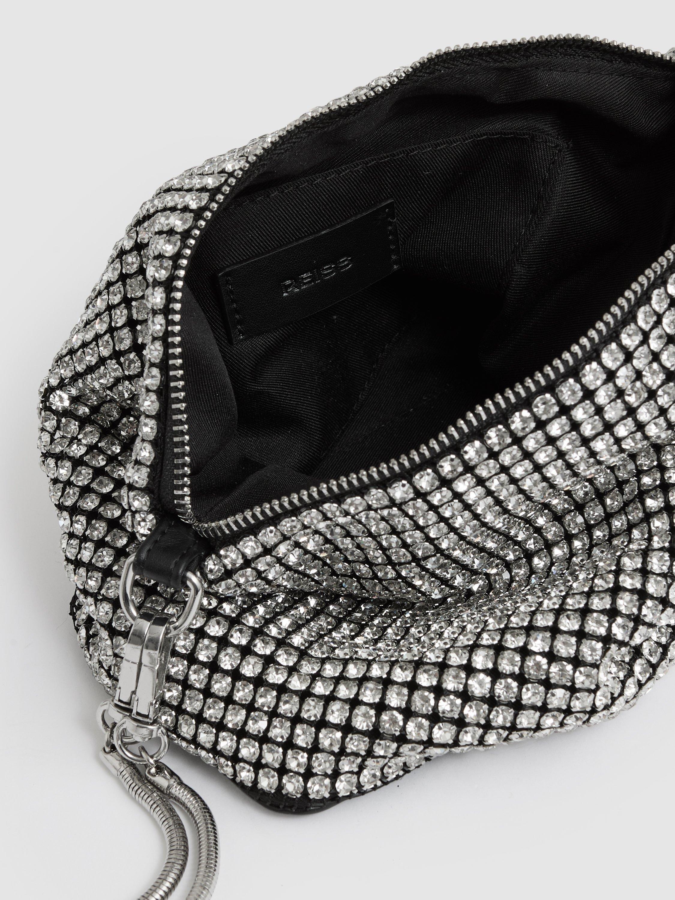 Product image 4 of 5, which shows Reiss Leah Crystal Bracelet Pouch Bag, Silver