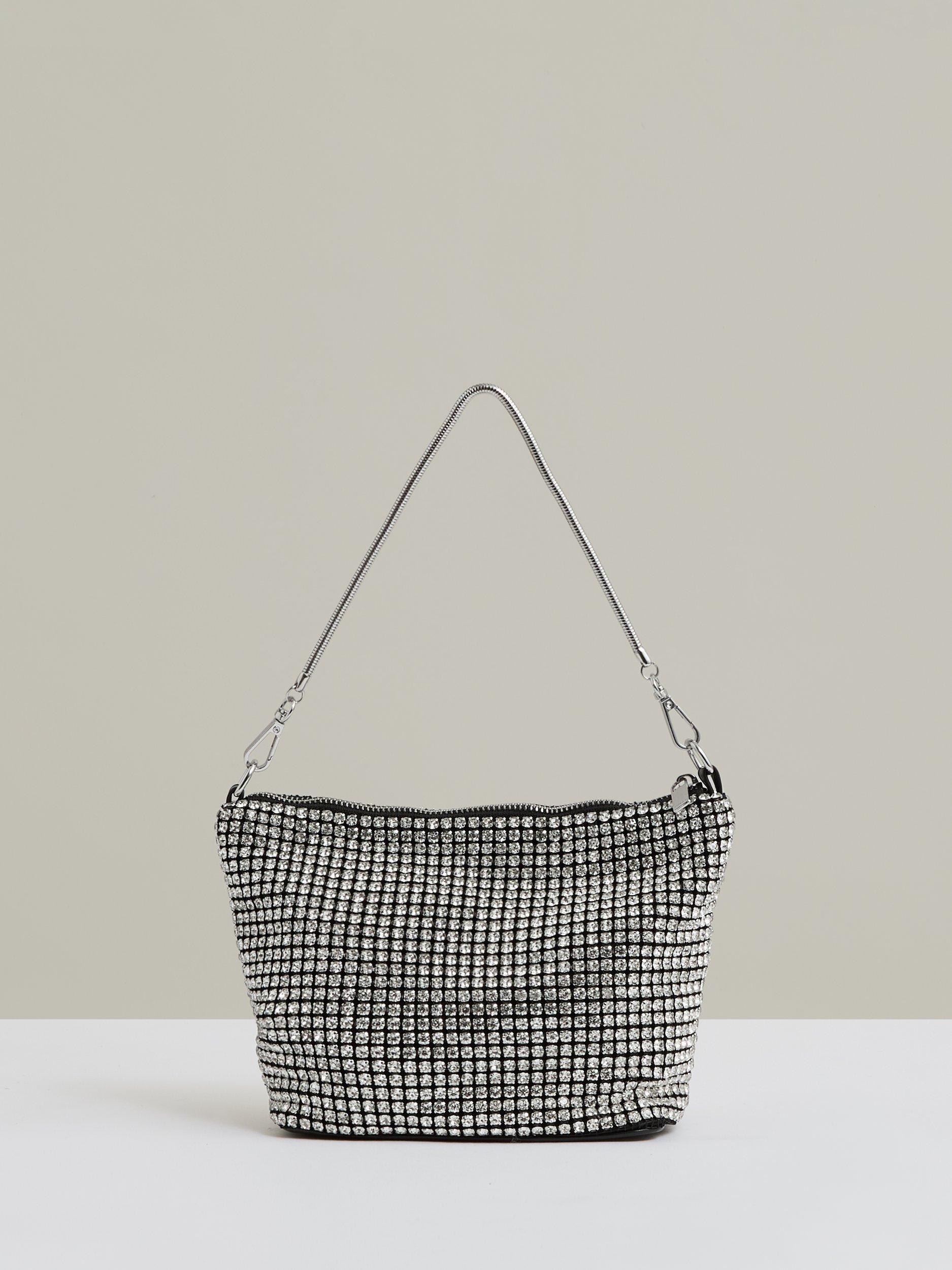 Product image 5 of 5, which shows Reiss Leah Crystal Bracelet Pouch Bag, Silver
