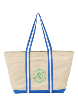 Joules Boat Club Large Canvas Tote Bag, 28.8L, Neutral/Blue, Neutral/Blue