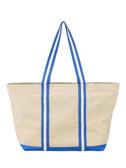 Joules Boat Club Large Canvas Tote Bag, 28.8L, Neutral/Blue - view 2, Neutral/Blue
