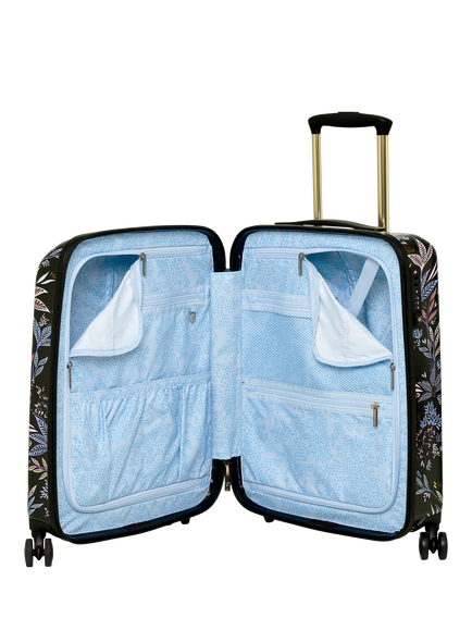 Sara Miller Black Botanic 4-Wheel 54cm Cabin Trolley Case, 29L, Black/Multi - view 2, Black/Multi
