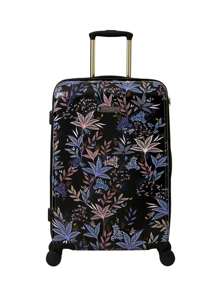 Sara Miller Black Botanic 4-Wheel 67cm Medium Trolley Suitcase, 54L, Black/Multi, Black/Multi