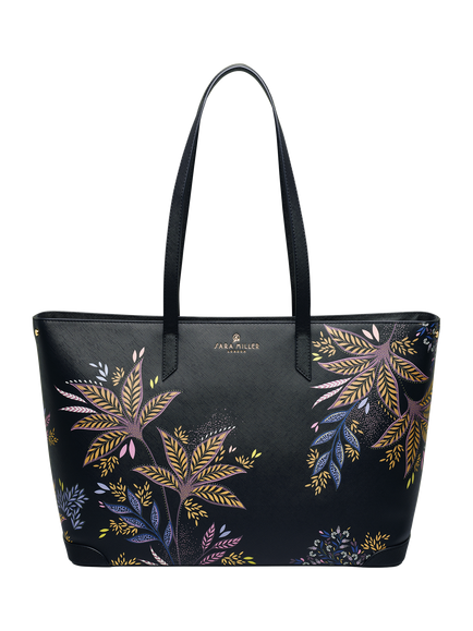 Sara Miller Black Botanic Large Tote Bag, Black/Multi, Black/Multi