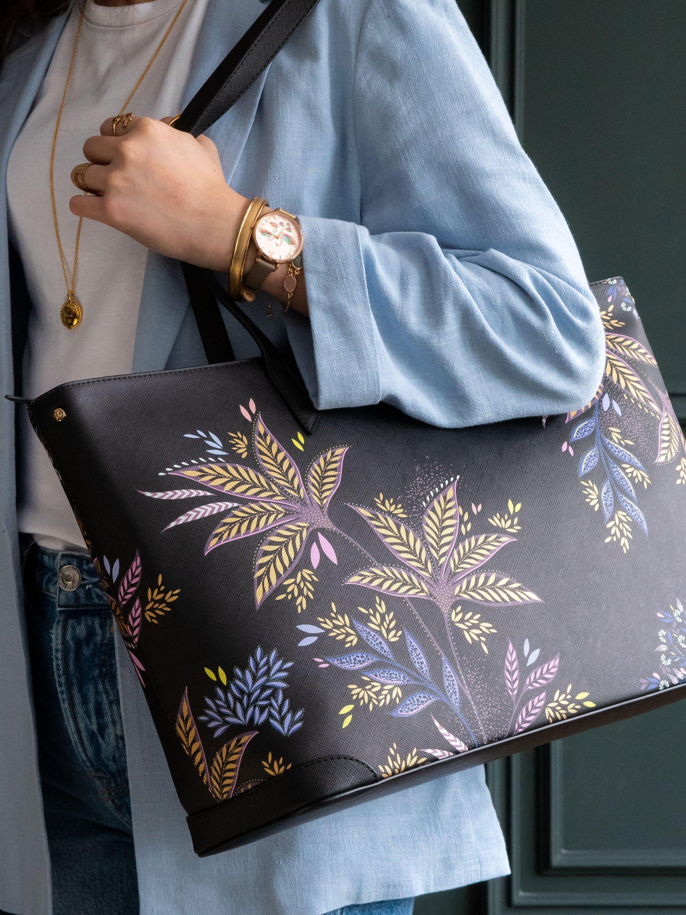 Product image 6 of 7, which shows Sara Miller Black Botanic Large Tote Bag, Black/Multi