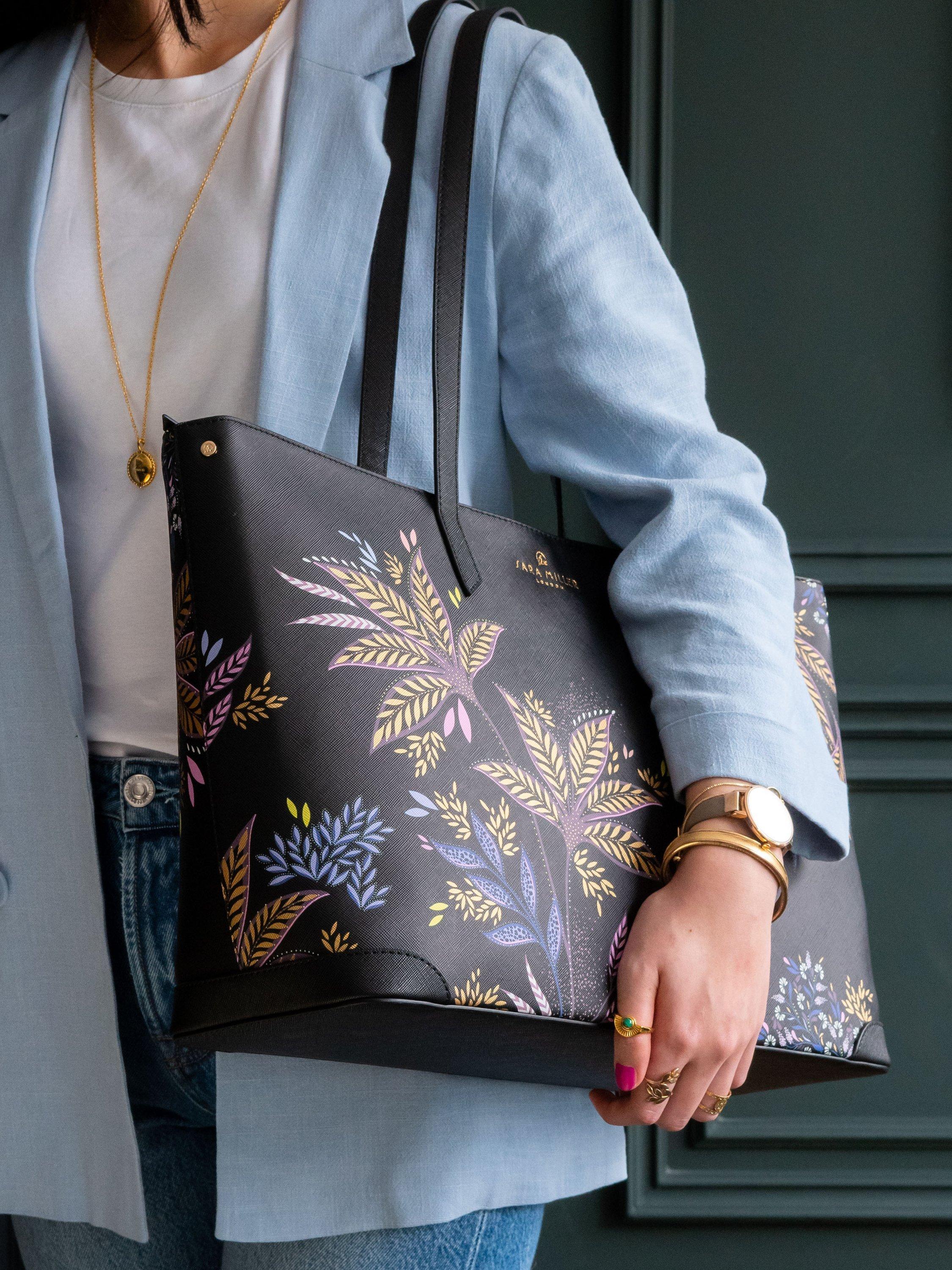 Product image 7 of 7, which shows Sara Miller Black Botanic Large Tote Bag, Black/Multi