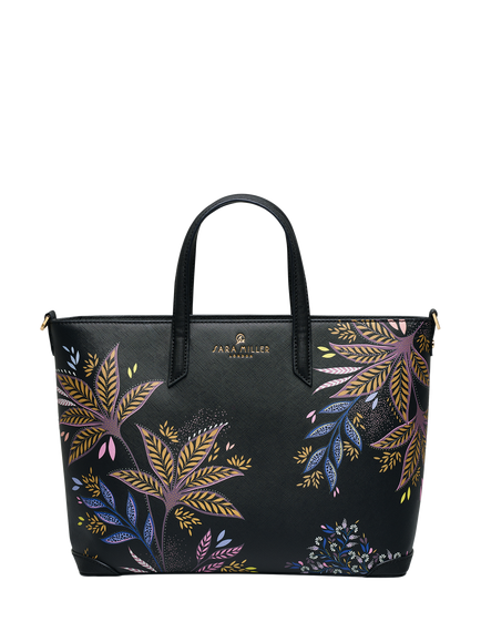 Sara Miller Black Botanic Medium Tote Bag, Black/Multi, Black/Multi