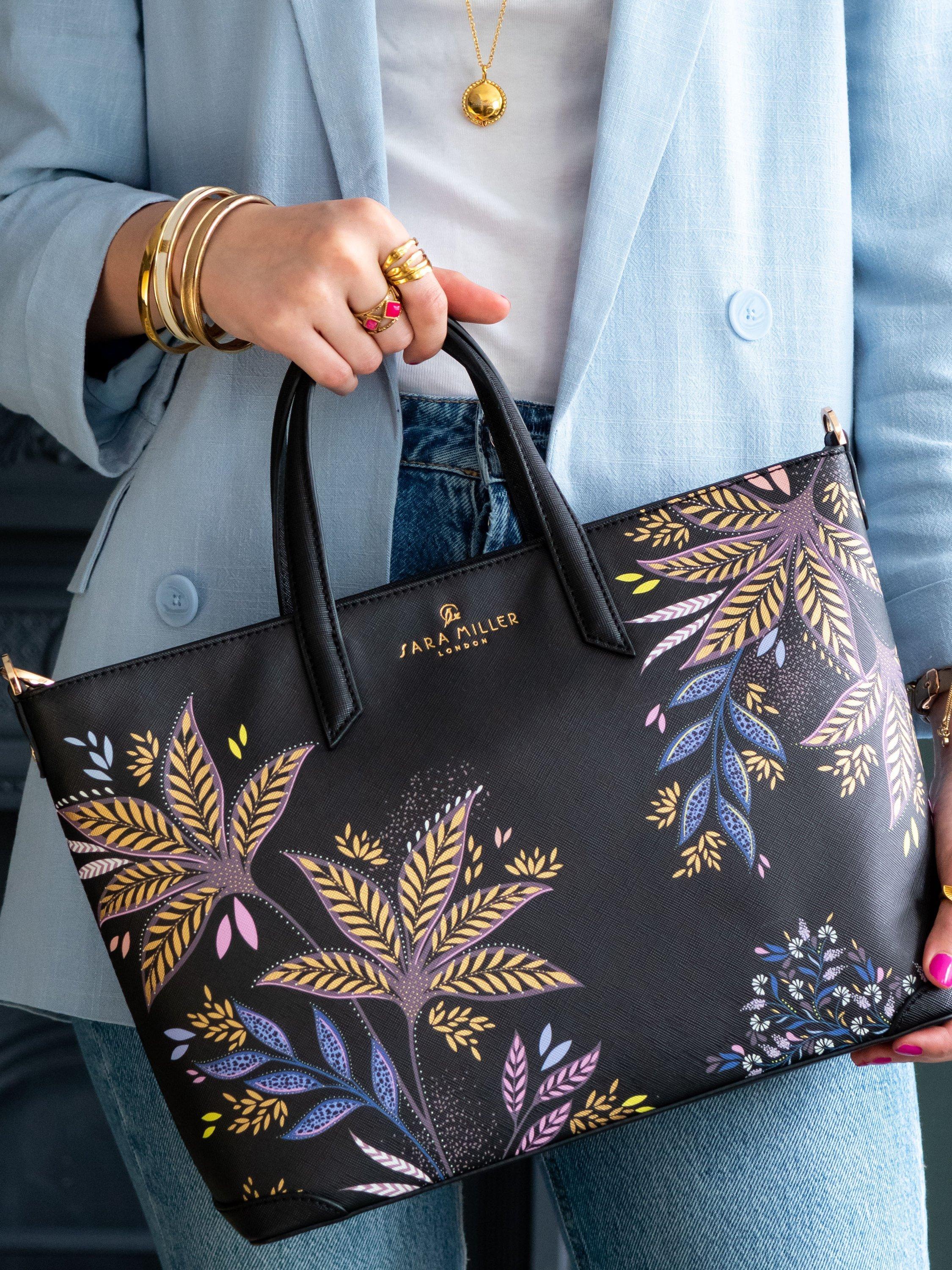 Product image 6 of 9, which shows Sara Miller Black Botanic Medium Tote Bag, Black/Multi