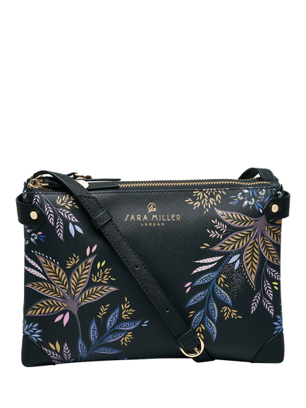Sara Miller Black Botanic Zipped Crossbody Bag, Black/Multi, Black/Multi