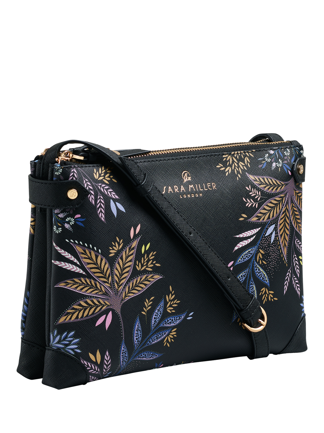 Product image 2 of 4, which shows Sara Miller Black Botanic Zipped Crossbody Bag, Black/Multi