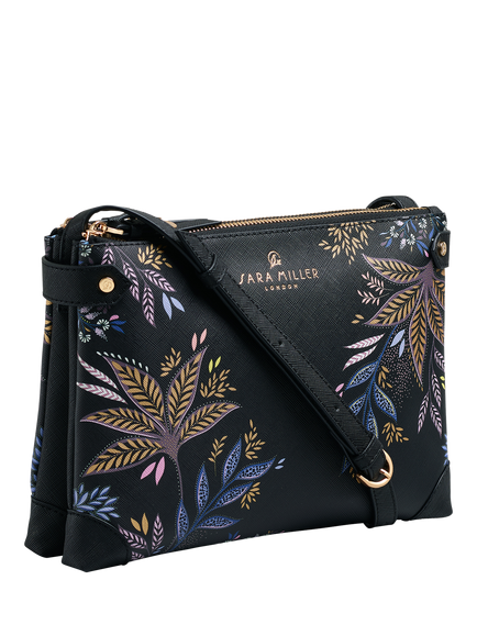Sara Miller Black Botanic Zipped Crossbody Bag, Black/Multi - view 2, Black/Multi