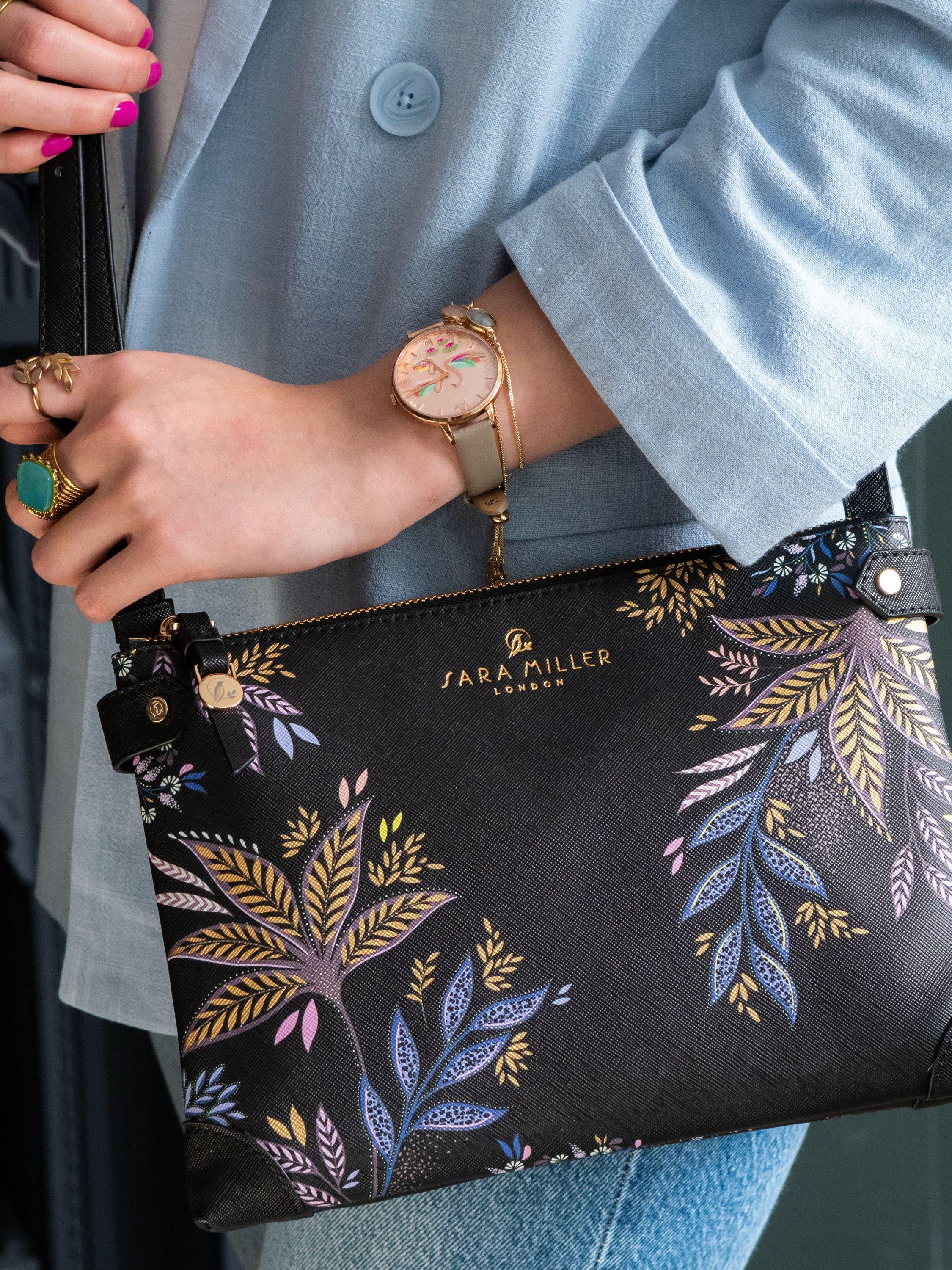 Product image 5 of 6, which shows Sara Miller Black Botanic Zipped Crossbody Bag, Black/Multi