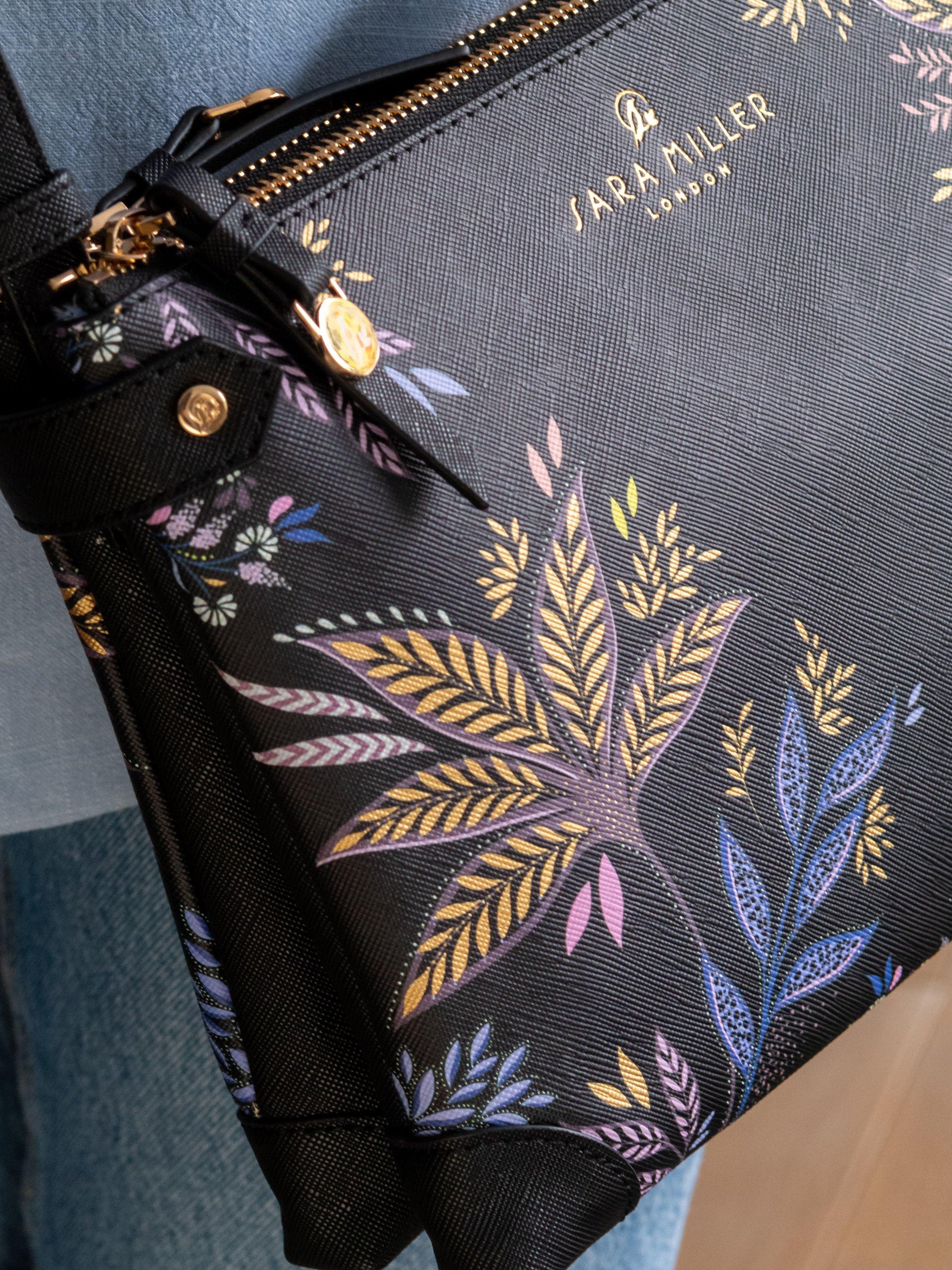 Product image 6 of 6, which shows Sara Miller Black Botanic Zipped Crossbody Bag, Black/Multi