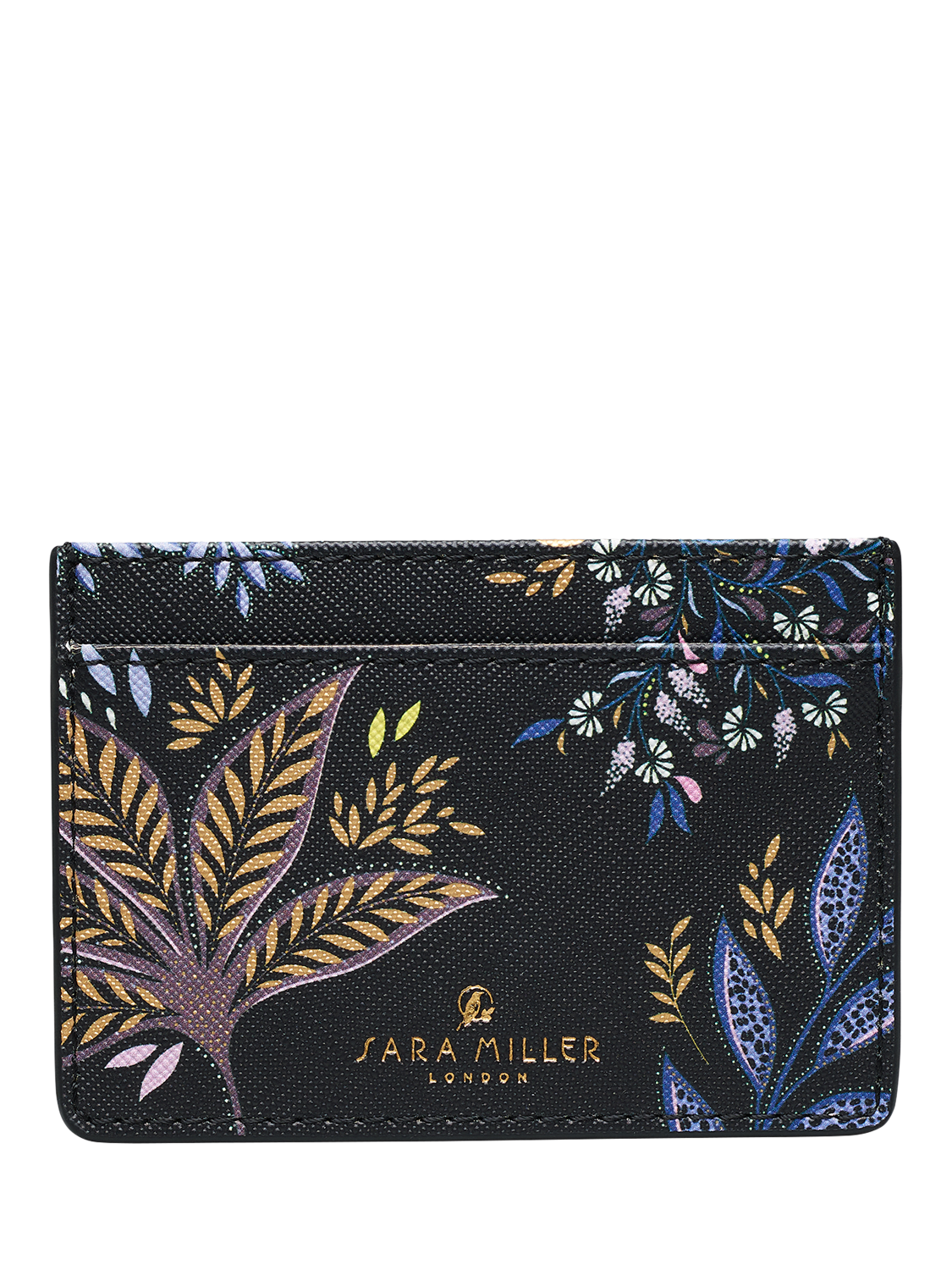 Product image 1 of 3, which shows Sara Miller Black Botanic Credit Card Holder, Black/Multi