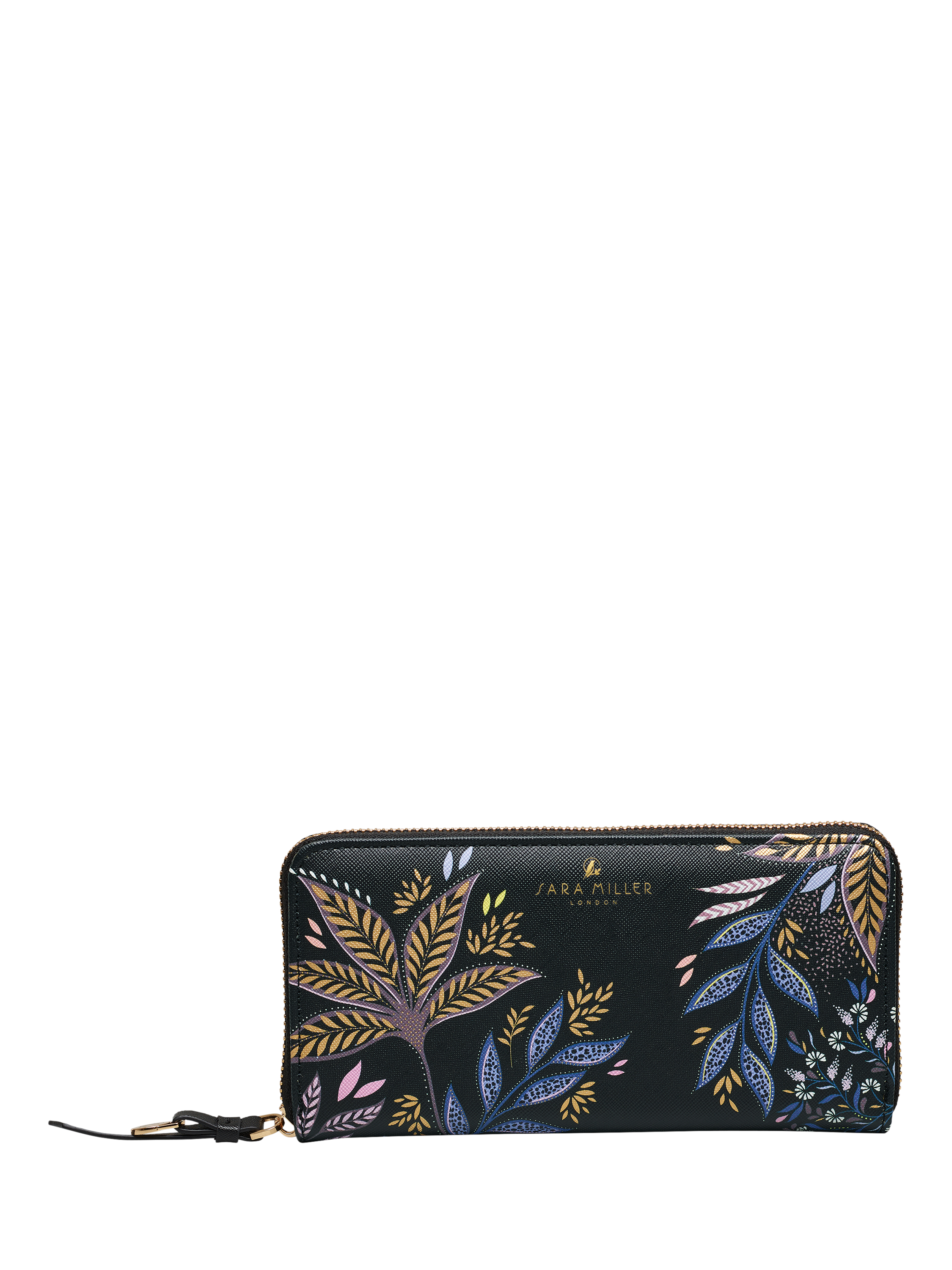 Product image 1 of 4, which shows Sara Miller Black Botanic Zipped Large Purse, Black/Multi