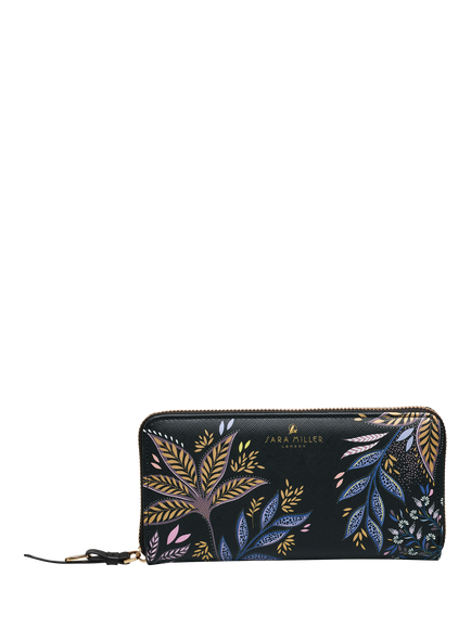 Sara Miller Black Botanic Zipped Large Purse, Black/Multi, Black/Multi