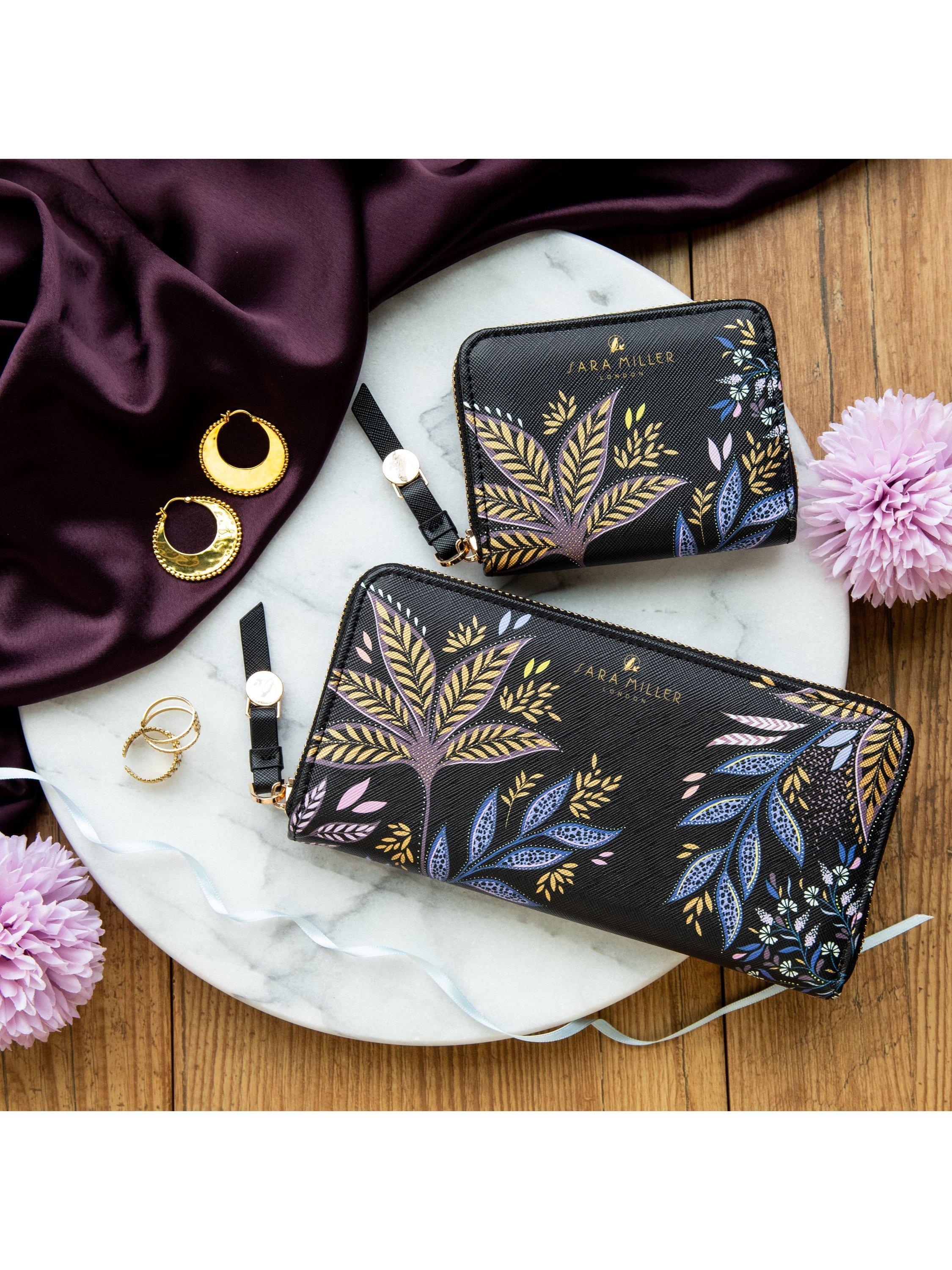 Product image 4 of 4, which shows Sara Miller Black Botanic Zipped Large Purse, Black/Multi