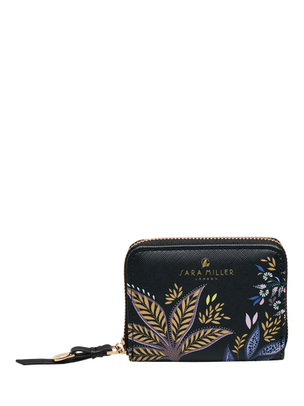 Sara Miller Small Zip Purse, Black Botanic, Black/Multi