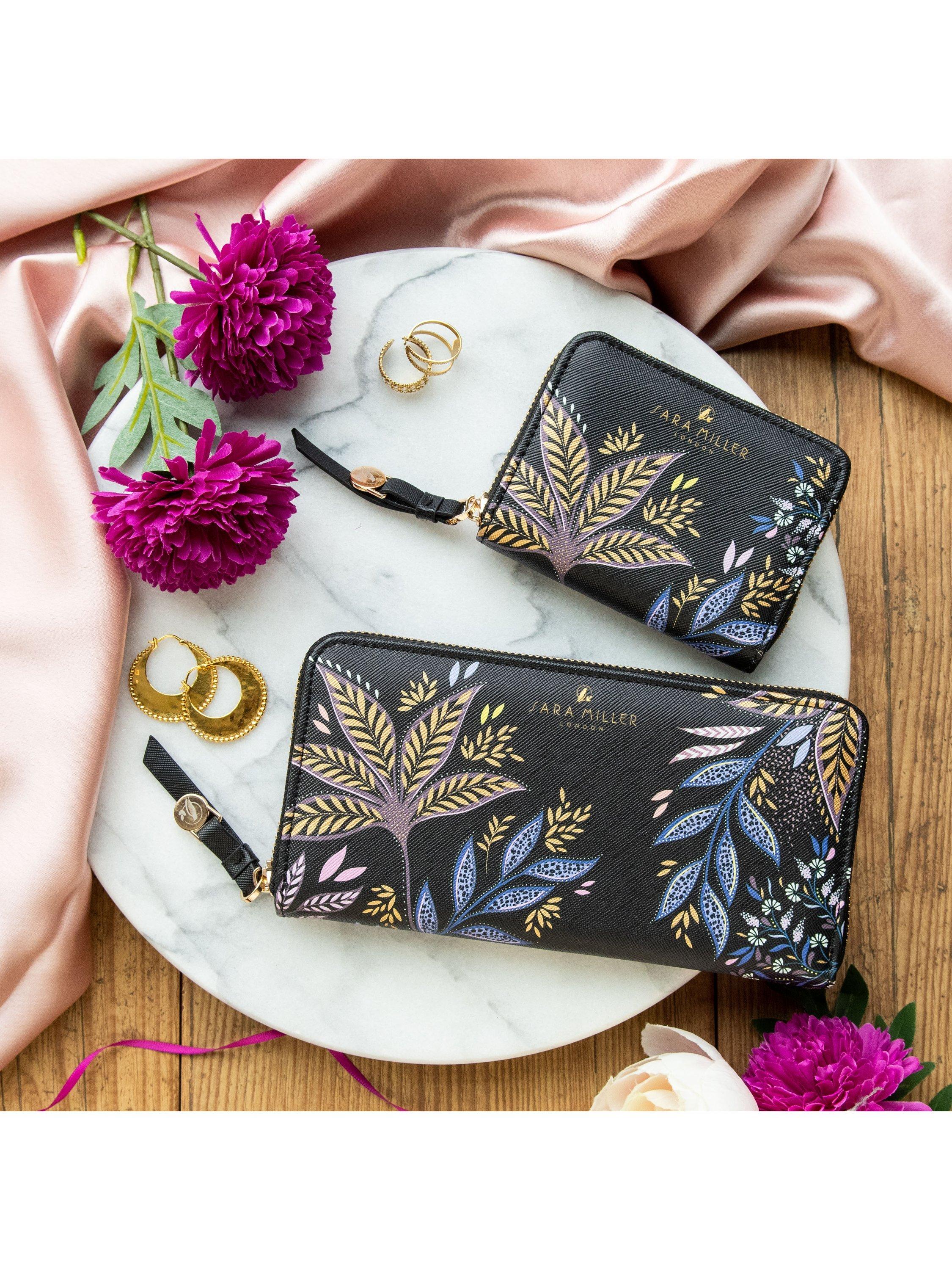 Product image 4 of 4, which shows Sara Miller Small Zip Purse, Black Botanic