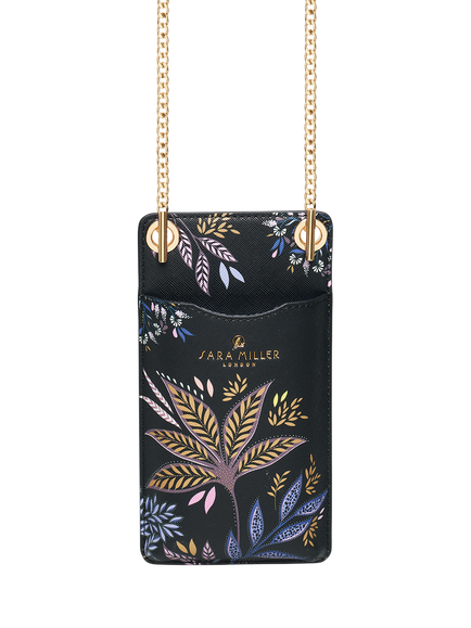 Sara Miller Black Botanic Phone Pouch, Black/Multi, Black/Multi
