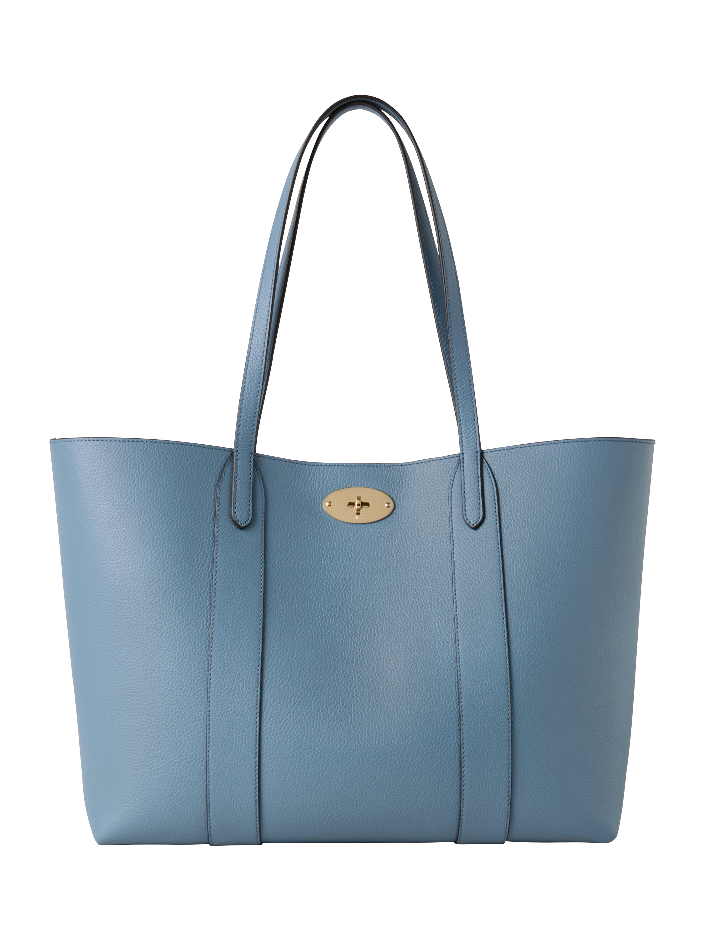 Product image 1 of 6, which shows Mulberry Bayswater Small Classic Grain Leather Tote Bag, Brighton Blue