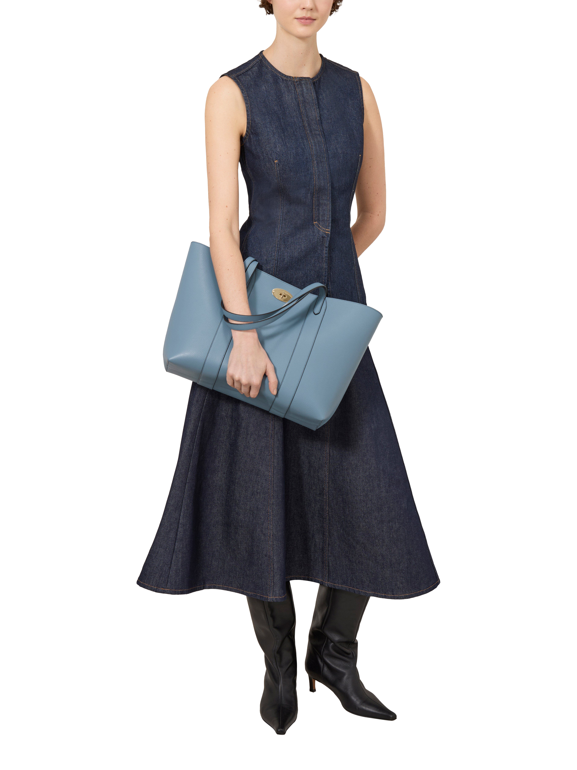 Product image 2 of 6, which shows Mulberry Bayswater Small Classic Grain Leather Tote Bag, Brighton Blue