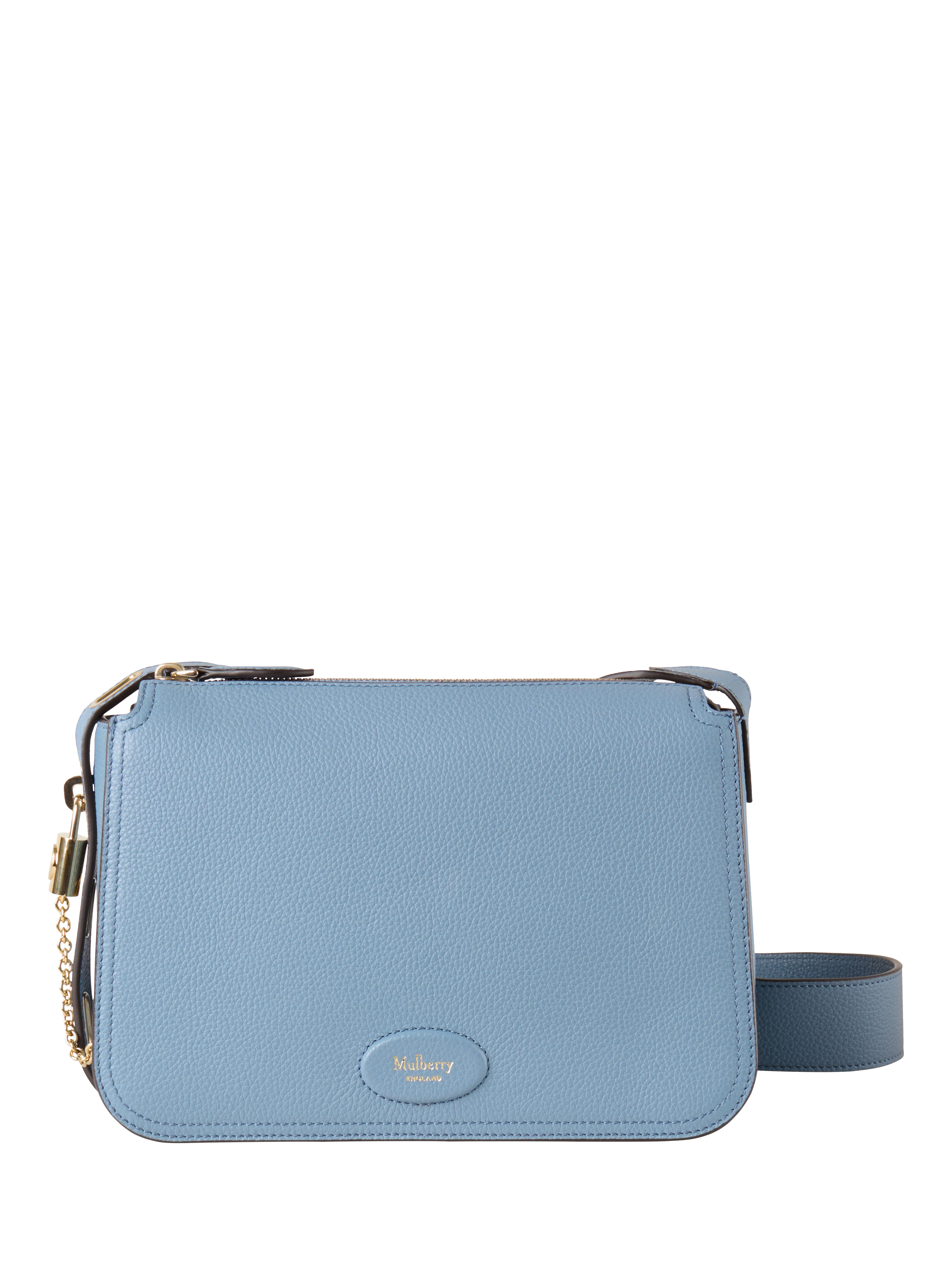 Product image 1 of 6, which shows Mulberry Billie Small Classic Grain Leather Cross Body Bag, Brighton Blue