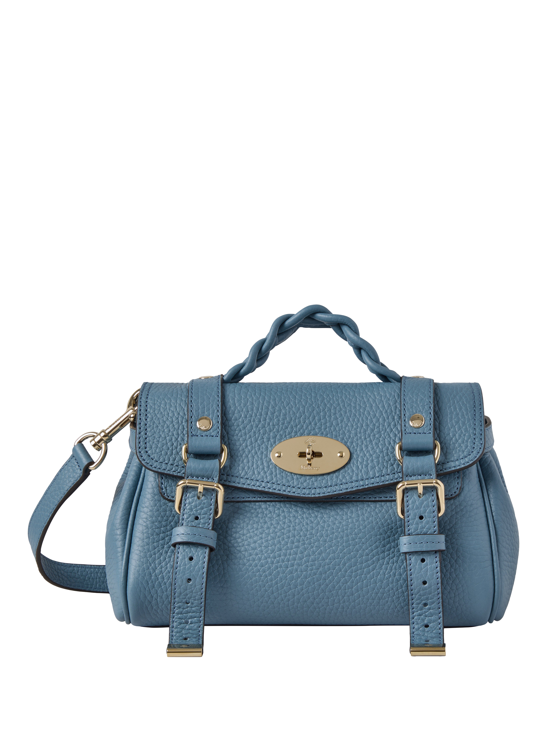 Product image 1 of 5, which shows Mulberry Mini Alexa Heavy Grain Leather Cross Body Bag, Brighton Blue