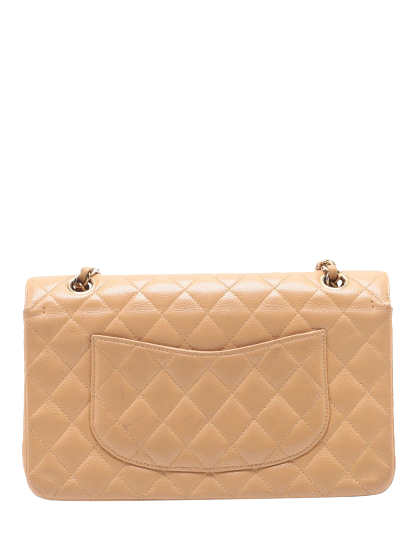 Product image 2 of 10, which shows Pre-loved CHANEL Vintage 2003 Medium Caviar Leather Classic Double Flap Shoulder Bag, Beige