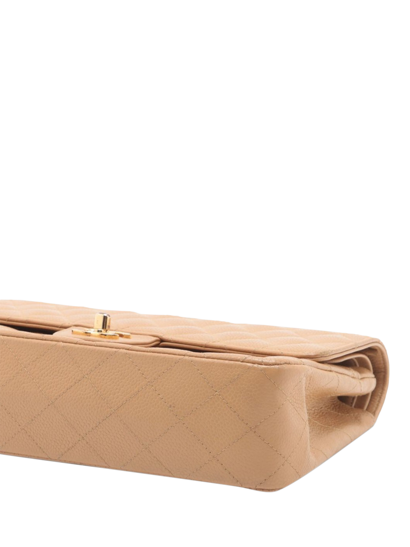 Product image 3 of 10, which shows Pre-loved CHANEL Vintage 2003 Medium Caviar Leather Classic Double Flap Shoulder Bag, Beige
