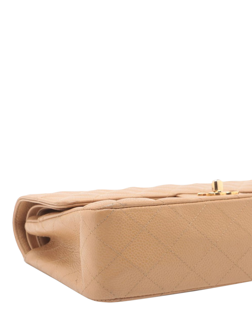 Product image 4 of 10, which shows Pre-loved CHANEL Vintage 2003 Medium Caviar Leather Classic Double Flap Shoulder Bag, Beige
