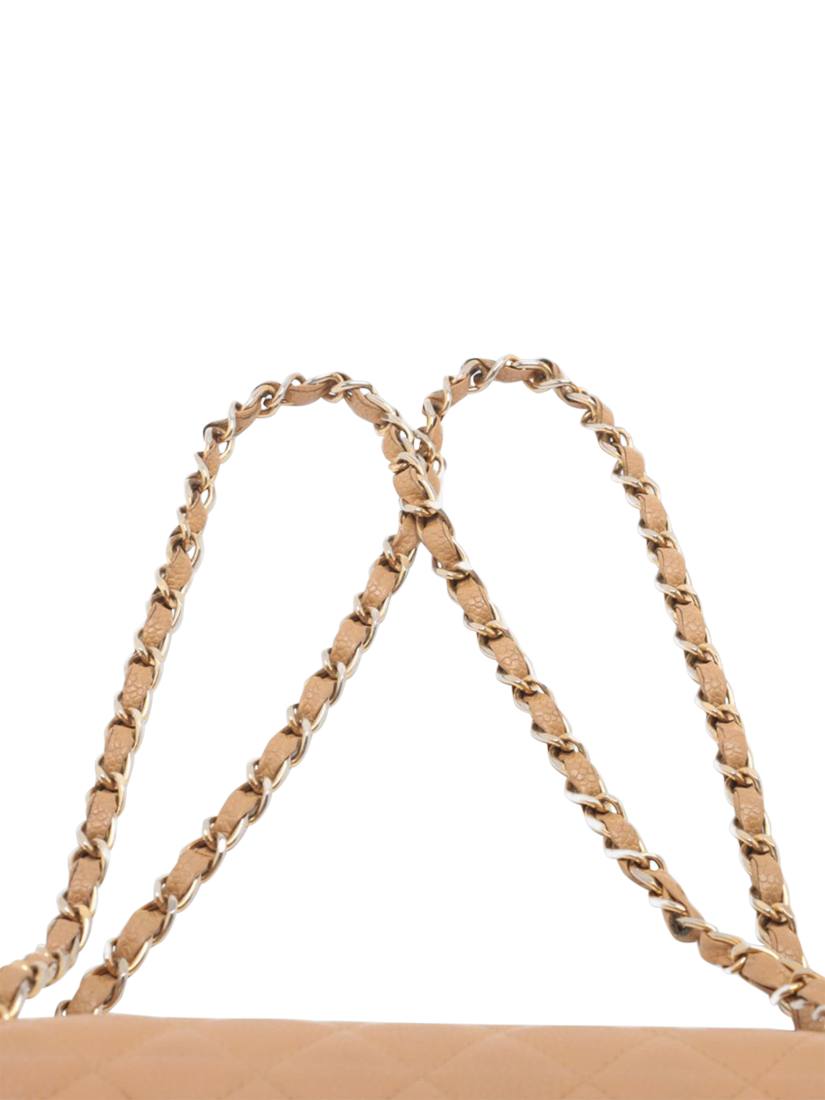 Product image 5 of 10, which shows Pre-loved CHANEL Vintage 2003 Medium Caviar Leather Classic Double Flap Shoulder Bag, Beige