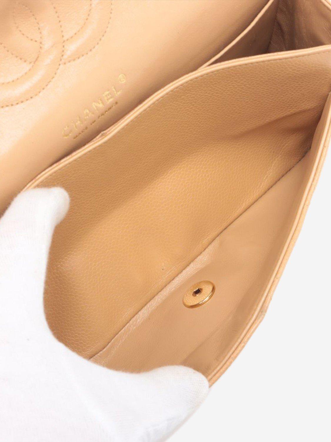 Product image 6 of 10, which shows Pre-loved CHANEL Vintage 2003 Medium Caviar Leather Classic Double Flap Shoulder Bag, Beige