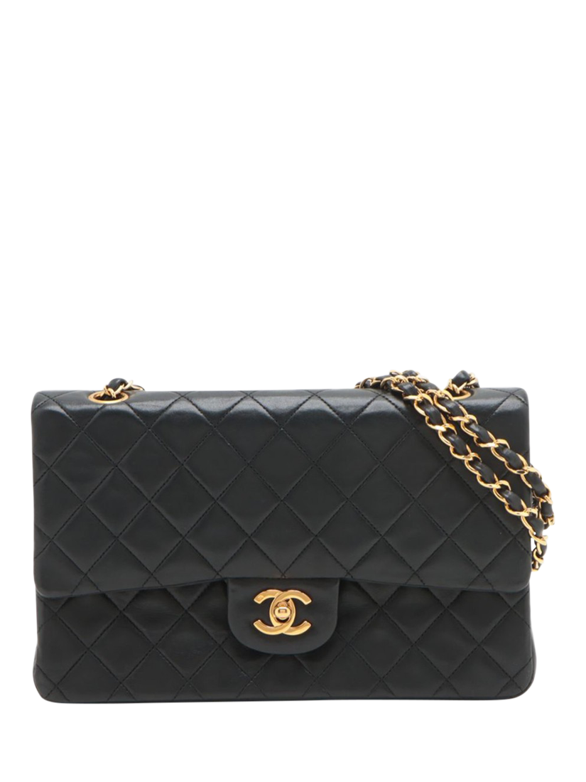 Pre-loved CHANEL Vintage 1989 Medium Lambskin Quilted Classic Double Flap Shoulder Bag, Black