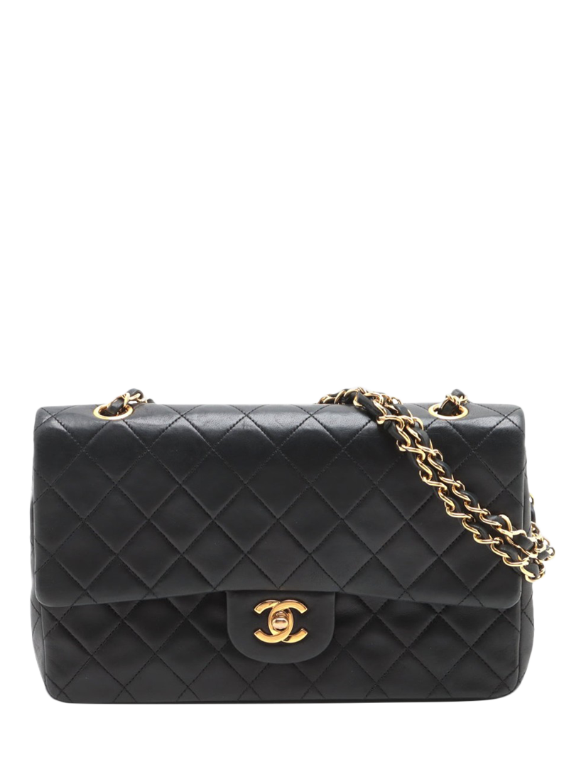 Pre-loved CHANEL Vintage 1989 Medium Lambskin Quilted Classic Double Flap Shoulder Bag, Black