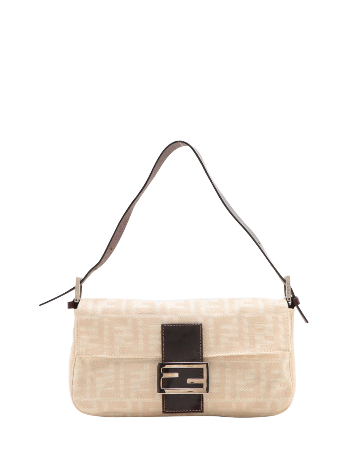Pre-loved Fendi Zucca Canvas and Leather Mamma Baguette Shoulder Bag, Neutral