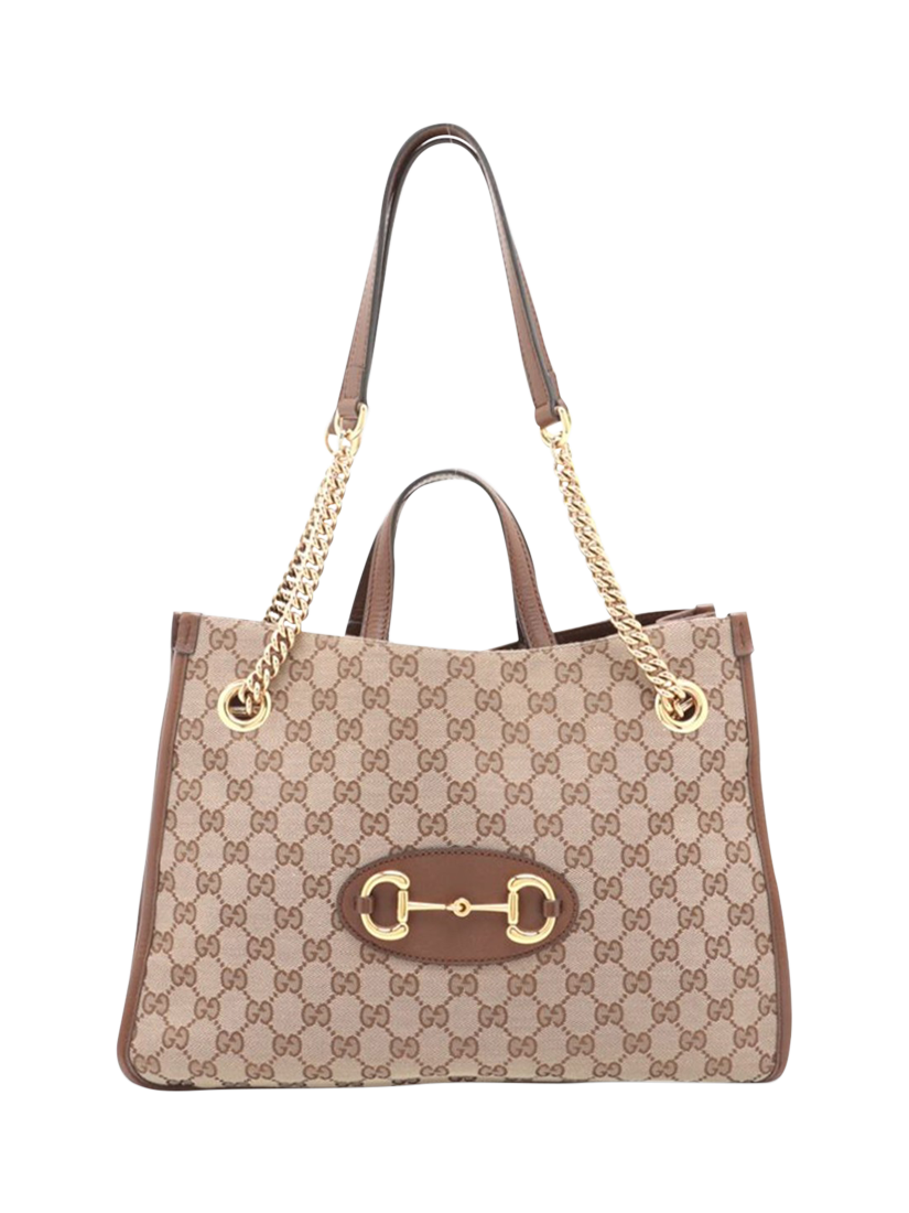 Pre-loved GUCCI GG Canvas and Leather Monogram Horsebit 1955 Tote Bag, Brown