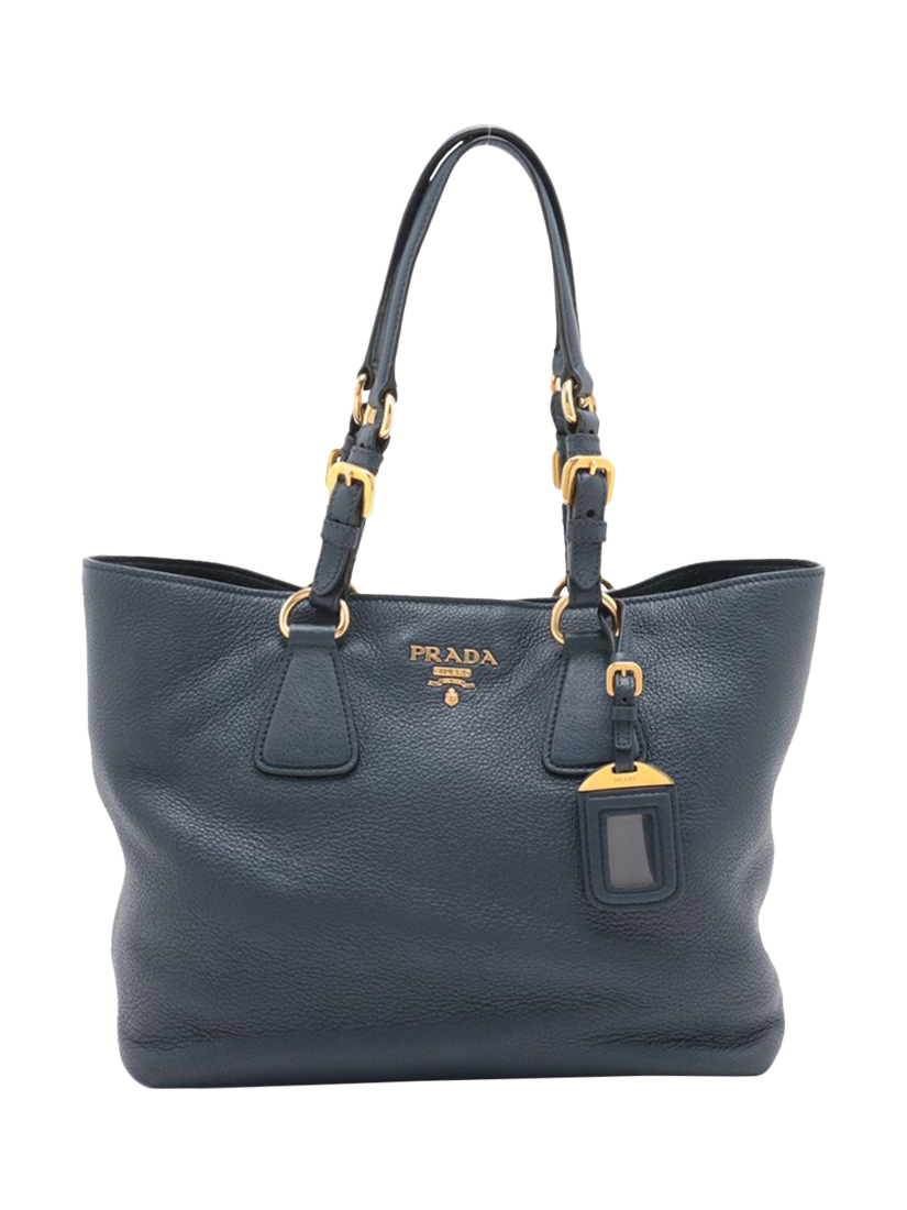 Pre-loved Prada Vitello Daino Leather Grab Bag, Blue