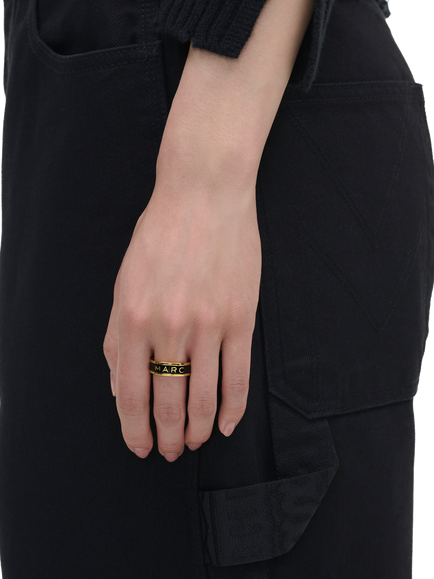 Marc Jacobs Brand Logo Ring, Gold/Black - view 2, Gold/Black