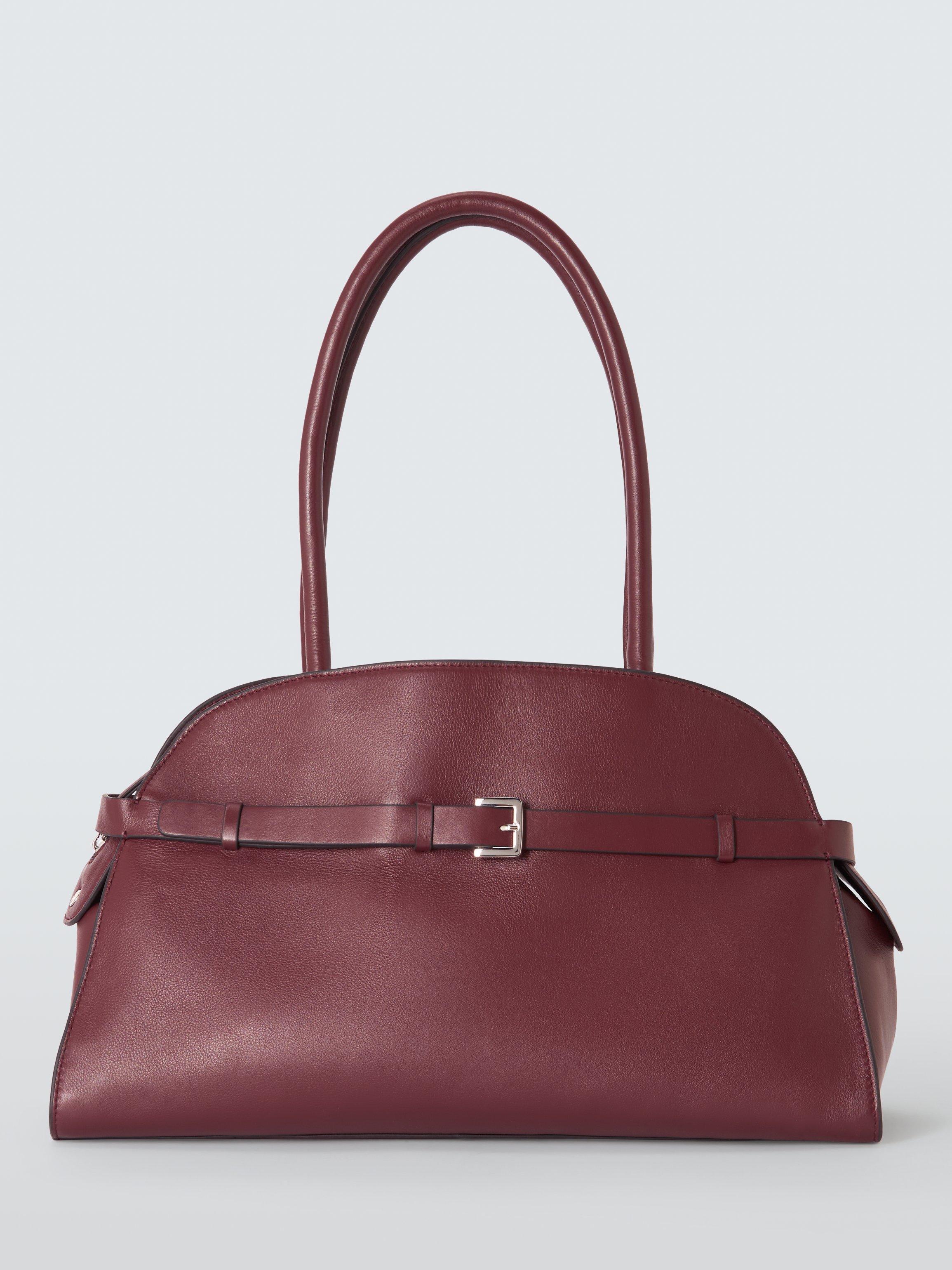 John Lewis Leather Crescent Triple Tote Bag, Burgundy