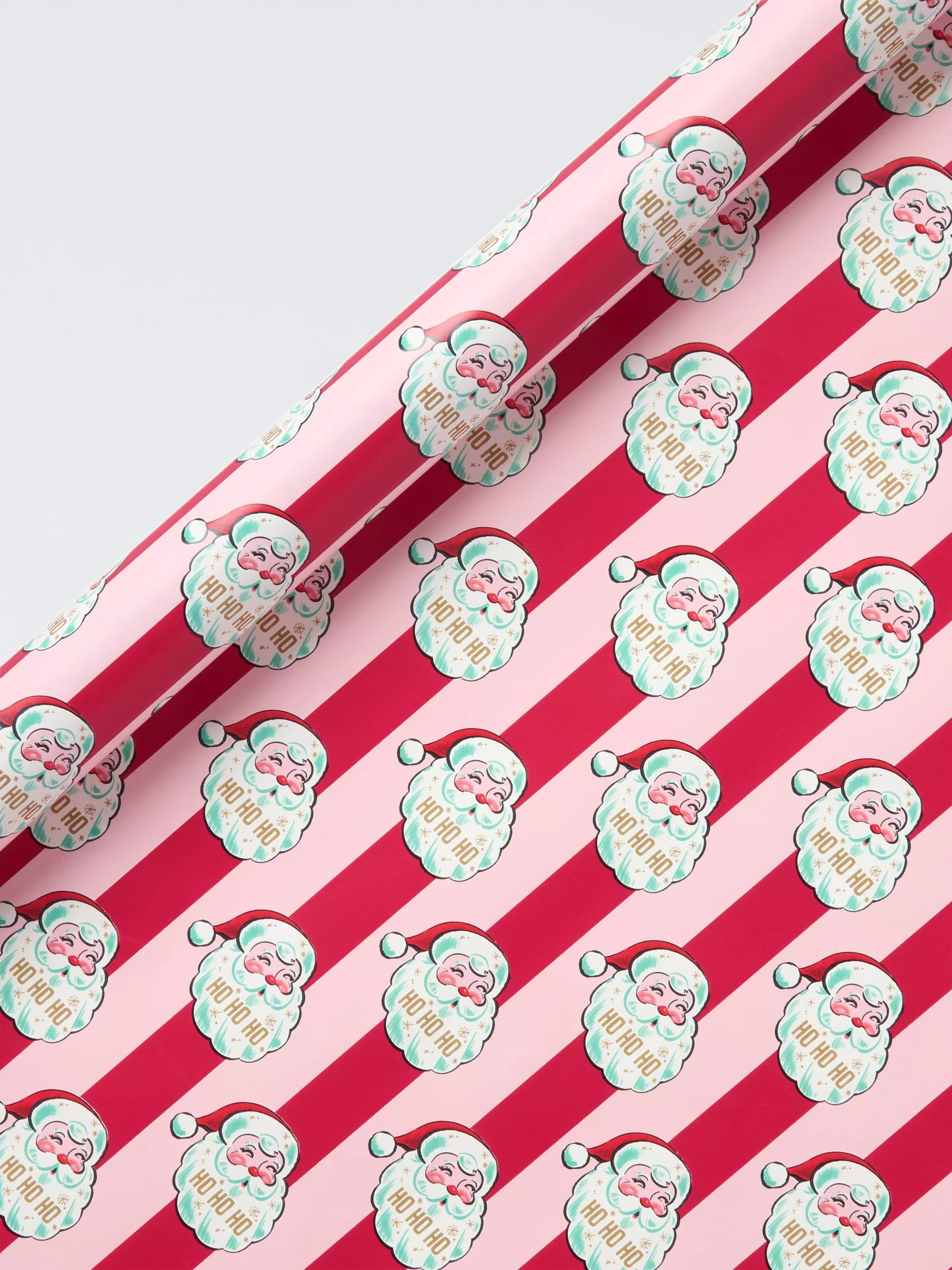 John Lewis Stripe Santa Wrapping Paper, L4m, Red/Pink